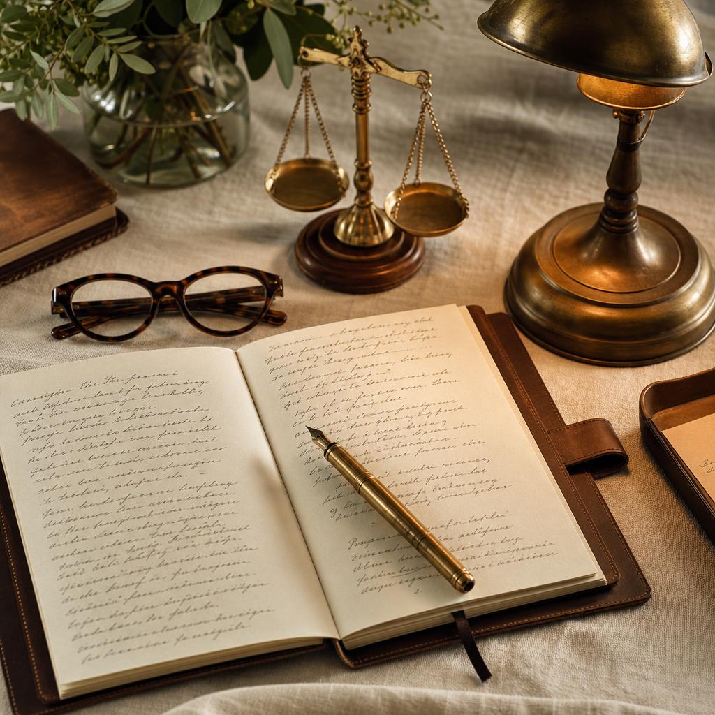 Brass calculator and leather notebook with a fountain pen on warm linen, illustrating recruitment cost planning.